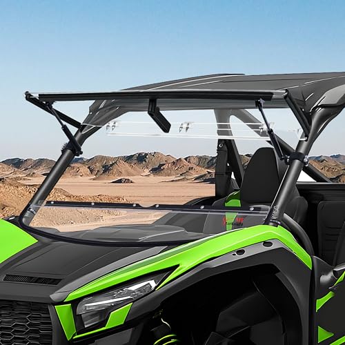 StarknightMT Teryx KRX 1000 Flip Windshield 2-In-1 Scratch Resistant Compatible with Kawasaki Teryx KRX 1000 2020-2026 Heavy Duty Waterproof Clear Window Used with Roof Accessories
