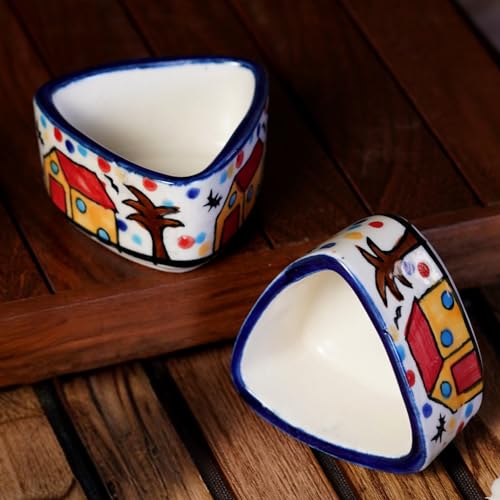 Image of Freakway Hand Painted White Ceramic Dip Bowls Set of 2, 40Ml for Serving Chutney /Pickle (HUT TGL)