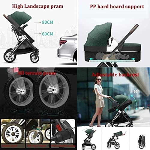 Zhiding 3 In 1 kinderwagen, kinderwagens en kinderwagens vanaf de geboorte, compacte anti-shock-wandelwagen met verstelbare rugleuning, lichtgewicht hoog landschap aluminium kinderwagen, extra grote o - Afbeelding 7