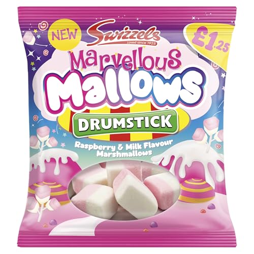 Swizzels Marvellous Mallows Drumstick Raspberry & Milk Flavour Marshmallows 125g Single Bag Marshmallow Sweets (1.25 PMP)