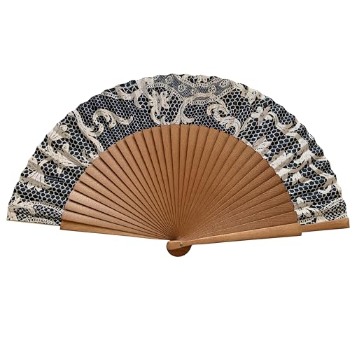 Abanico Español Must Bolillo - Madera y Algodón - 23 cm - Estuche y Funda de Yute - Accesorio de Moda - Hecho a Mano en España - Eventos y Regalos - Colección Must - Tusitala Barcelona