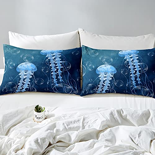 Erosebridal Jellyfish Comforter Cover For Kids Boys Girls Trippy Jellyfish Duvet Cover Coastal Ocean Theme Bedding Set Mediterranean Sea Underwater World Quilt Cover 2 Pillow Cases,King Size #TOP1