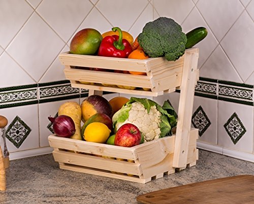 Wooden Fruit Basket, 2 Tier Fruit Holder for Kitchen Countertop, Detachable Fruit Rack, Vegetables Snacks Household Items Storage Organize MC