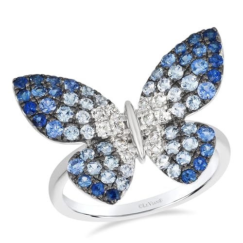 LE VIAN 1 1/4 Carat Sapphire Ombre Butterfly Ring for Women | 14k White Gold Statement Pave Ring for Her 1/5 Carat White Sapphire Anniversary Wedding Promise Band Size 6 to 7