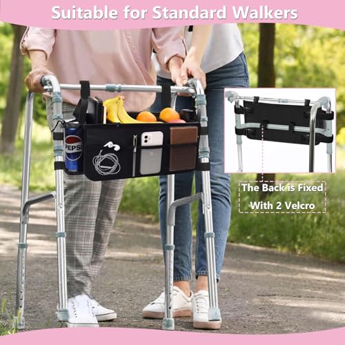 Image of Upgraded Rollator Basket Foldable Rollator Walker Storage Bag with Cup Holder for Seniors with Big Capacity,Never Tipping Over and Easy to Use,Best Present for Family