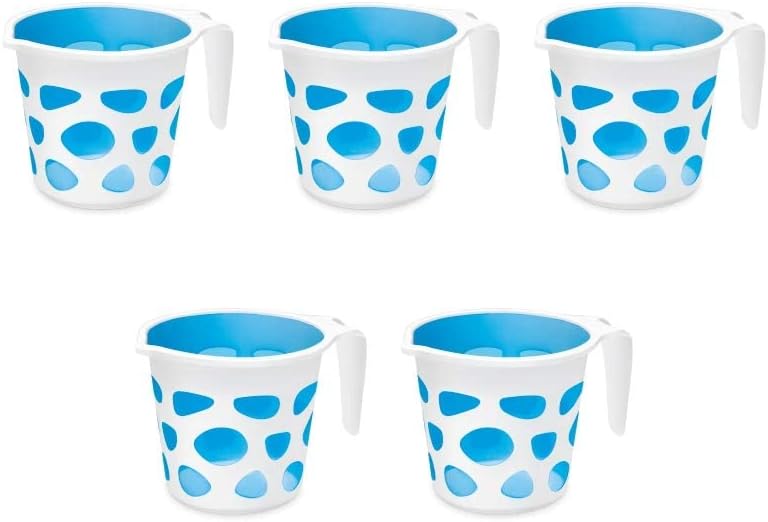 Premium High Grade Plastic Duplex Designer Bathroom Bath Mugs Accessory, BPA free Bathing Mugs Dabba Camping Mug, Bathing Water Mug - 50 Ounce (Blue, 5)
