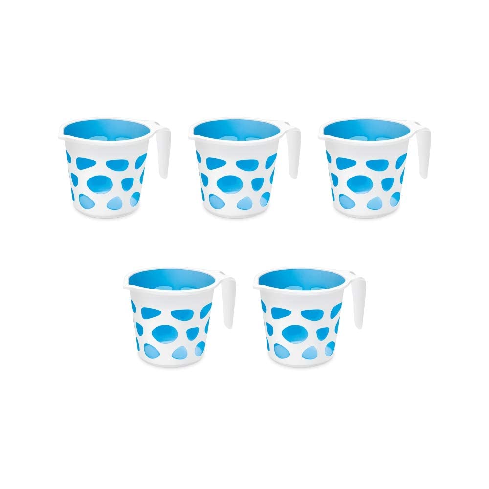Premium High Grade Plastic Duplex Designer Bathroom Bath Mugs Accessory, BPA free Bathing Mugs Dabba Camping Mug, Bathing Water Mug - 50 Ounce (Blue, 5)