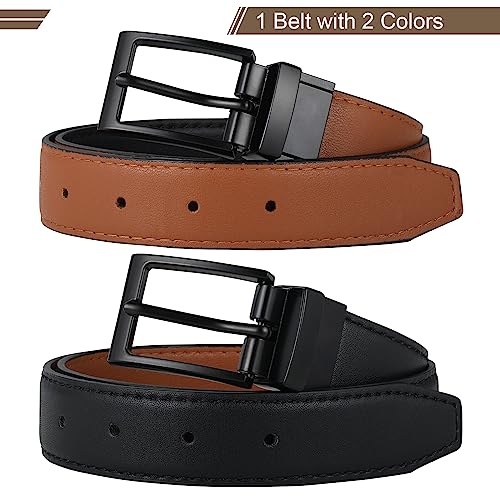 image for AWAYTR Reversible Kids Belts for Boys - Black and Brown Leather Belt f