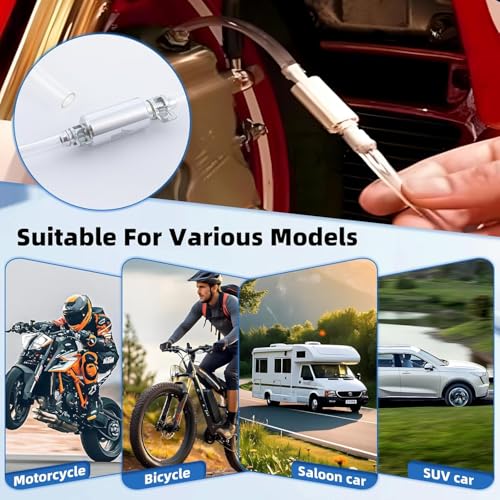 2PCS Brake Bleeder Hose,One Way Check Valve Tube Bleeding Tool Kit for Car Motorcyle Clutch, Brake Bleeder Valve with Nozzle Cap and Clamp, Universal Brake Fluid Bleeder Kit for Hydraulic Brake System