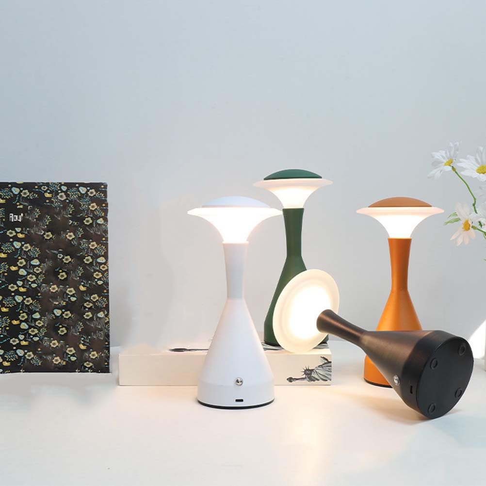 Lampka nocna Drewniany Grzyb Lampa Stołowa Ładowalna Latarka Stołowa z Dotykiem Ściemnialna Grzyb Lampa Akrylowa Bezprzewodowa Ładowalna Lampka USB, Dekoracyjna Noc, NOI