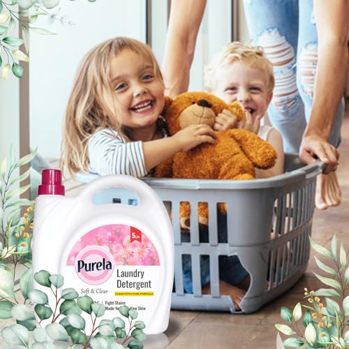 Image of Purela Liquid Detergent 5L | Rose Scent | Hard Water | All Machines | 100+ washes at 50ml. Rose Scent freshness 8 hours. Consistent thickness every use. Colour-safe. & laundry service bulk.