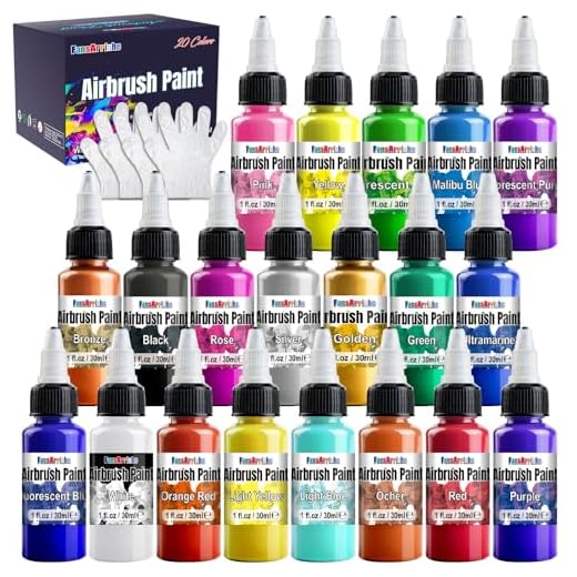 FansArriche Pintura para Aerógrafo, 20 Colores × 30ml Pinturas Acrilicas, a Base de Agua Pintura Aerógrafo para Textil, Madera, Piedra, plastico