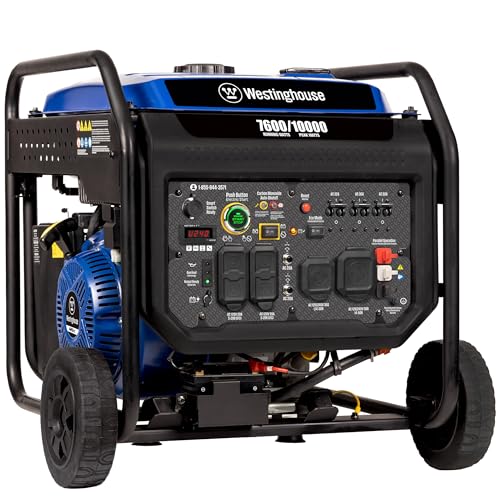 Westinghouse Outdoor Power Equipment 10000 Peak Watt Portable Open Frame Inverter Generator, Remote Electric Start with Auto Choke, Transfer Switch Ready, Gas Powered, CO Sensor