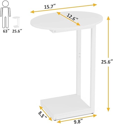 Miniatura 2 de Mesa auxiliar pequeña mesa auxiliar ovalada en forma de C, bandeja de TV de madera para sala de estar, dormitorio, sofá, espacios pequeños (blanco)