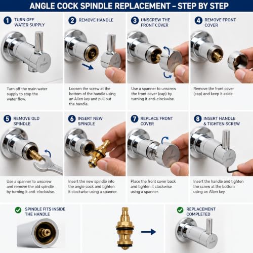 Image of NEW WARE Tap Spindle Replacement Disc for Jaguar Continental Type | 1 /2 Inch Rising Brass Faucet Valve Cartridge | Hot & Cold Water Tap Inner Spare for Bathroom Basin Kitchen Sink Mixer Faucet