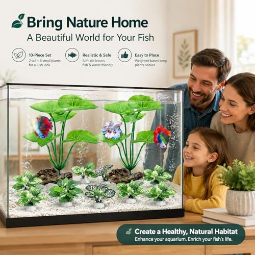 Image of 10 Pack Silk Aquarium Plants Fish Tank Decorations - Fin-Safe Soft Fish Tank Plants Large Aquarium Decor for 5-40 Gallon Betta, Goldfish Bowl & Reptiles Tanks Accessories