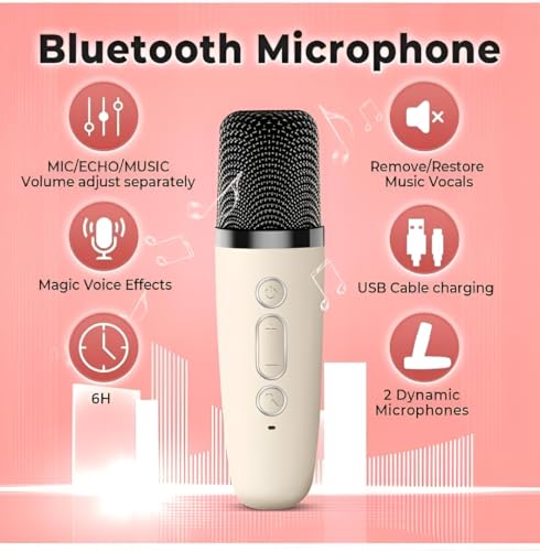 Image of Bluetooth Karaoke Microphone with Portable Speaker and RGB Light Ring, USB Charging, Mic Echo Music Controls, Voice Effects, TF Card and USB Flash Drive Support