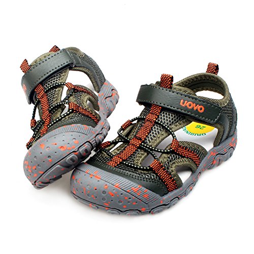 UOVO Boys Sandals Hiking Athletic Closed-Toe Beach Sandals Kids Summer Shoes, Khaki / Orange, 12 M US Little Kids