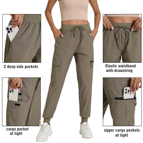 Image of Women's Joggers with Pockets, Hiking Cargo Water Resistant Lightweight Pants for Women Workout Athletic Travel Camping