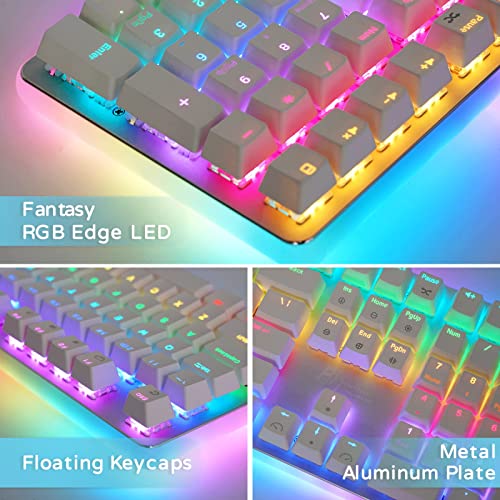 Rk Royal Kludge Rk918 Wired Mechanical Keyboard, Rgb Backlit Gaming Keyboard With Large Led Sorrounding Side Lamp, Full Size 108 Key Mechanical 100% Anti-Ghosting Computer Keyboard, Brown Switch White #TOP1