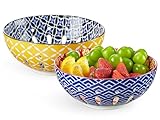 Metahom 8' Fruit Basket Set of 2, Ceramic Berry Bowls, Colorful Fruit Colanders, Cute Small Container for Strawberry, Fruit Basket for Kitchen Counter, Blue and Yellow Color