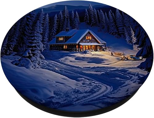 Miniatura 2 de Cabaña nevada del bosque de invierno en pinos PopSockets estándar PopGrip