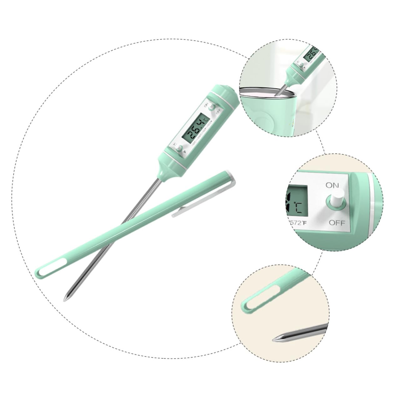 Ciieeo Multi-Functional Food Thermometer Instant Read Thermometer Safe Stainless Steel Probe