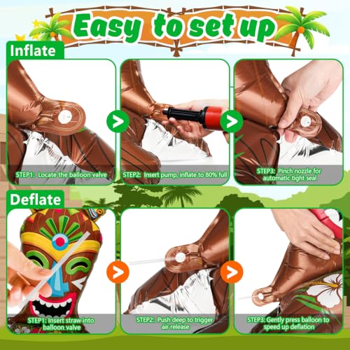 Image of PHOGARY 2pcs Tiki Foil Balloons, Tropical Luau Hawaiian Party Decorations