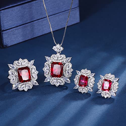 Bijoux de mariage rubis pour femmes incluant collier, bague et boucles