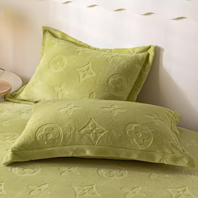 Fitted Sheet Milk Velvet Bedsheet,Single Piece Ultra Soft Bottom Sheet Strong Elastic, Plush Cozy Comfy Warm for All Seasons Coral Velvet Mattress (Color : Tea Green, Size : 180 * 200cm)