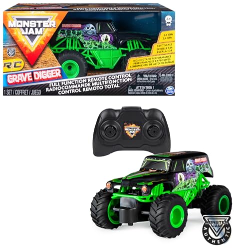 Monster Jam - Coche TELEDIRIGIDO Grave Digger - Coche RC Grave Digger a Escala 1:24-2.4GHZ hasta 76m - 6044955 - Juguetes Niños 4 Años +