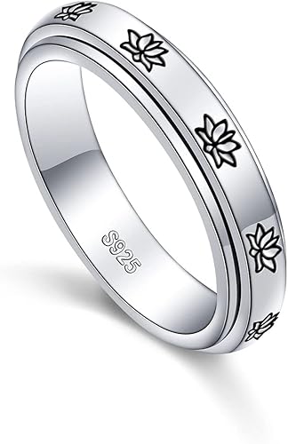 Anillo de banda giratorio de plata de ley S925 para aliviar la ansiedad, preocupación, el aburrimiento, TDAH, autismo
