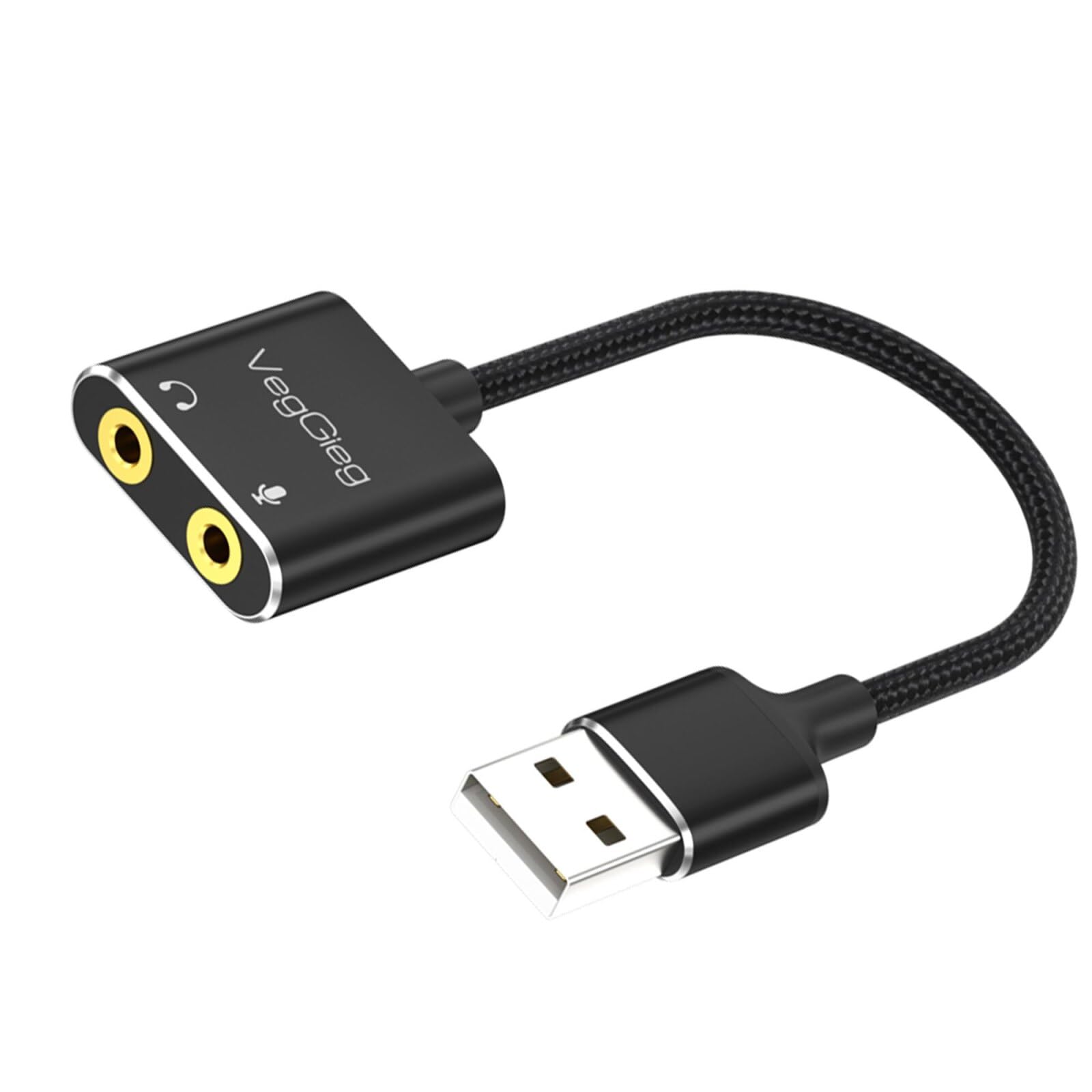 VegGieg USB Ses Kartı 3.5mm Kulaklık ve Mikrofon Girişli Siyah