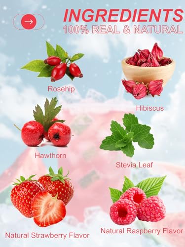 Image of TeeLux Strawberry Hibiscus Iced Tea, Natural Hibiscus Tea with Stevia and Rosehip, Tangy & Sweet Flavor, Caffeine Free, 100 Count