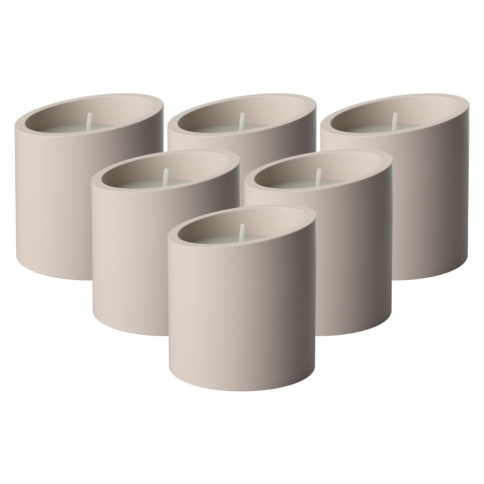 Villeroy & Boch NewMoon Home Duftkerzen Energy 6er Set, 8,5 x 8,5 x 9 cm, Dekoration mit schiefem Rand, 50 Stunden Brennzeit, Beton/Wachs, Beige