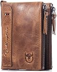 BULLCAPTAIN Genuine Leather Wallet for Men Vintage Bifold Double Zipper Coin Purse