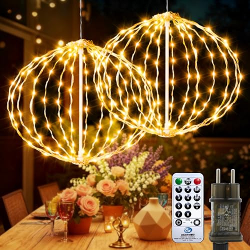 AGOTD Weihnachtsbeleuchtung Außen Strom Hängende LED Kugel Lichter...