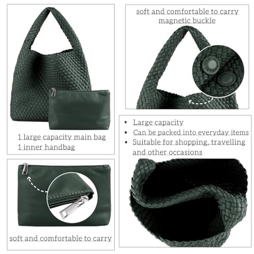 Image of Vegan Leather Hand Woven Tote Handbag Shoulder Bag and Woven Purses Large Shopper Bag for Women