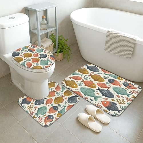 Ensemble rideau de douche poisson bleu 183x183 avec tapis de bain marin