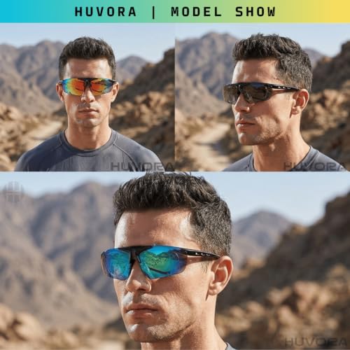 Image of Flip Up Sports Sunglasses for Men - Stylish Myopia Frame UV400 Protection Wraparound Mirrored Anti Glare Goggles - Lightweight Branded Glasses for Cycling, Cricket, Night Driving, Riding