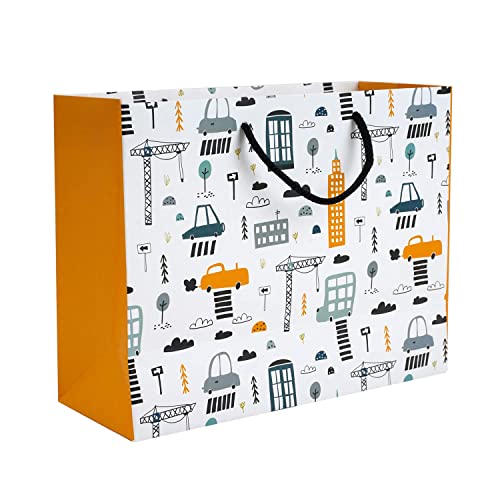 Sacs cadeaux en papier PaperPep lot de 6 avec imprimé voiture blanche 23x18cm