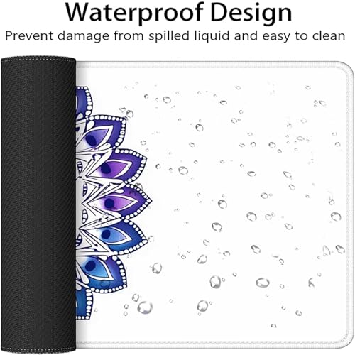 Tapis de souris XXL imperméable blanc protège bureau motif Mandala chic - 5