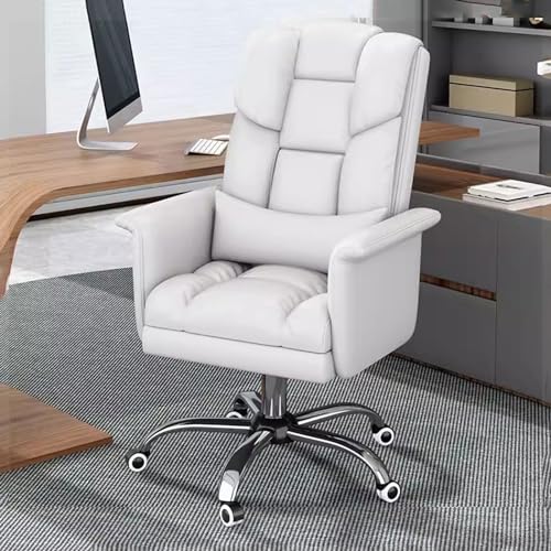 Boss Office Chair Executive Chair w Footrest Luxury Comt Chair w Lumbar Support,Leath Armchairs 360° Swivel Latex Cushion,High Back Desk Chair (White/a)