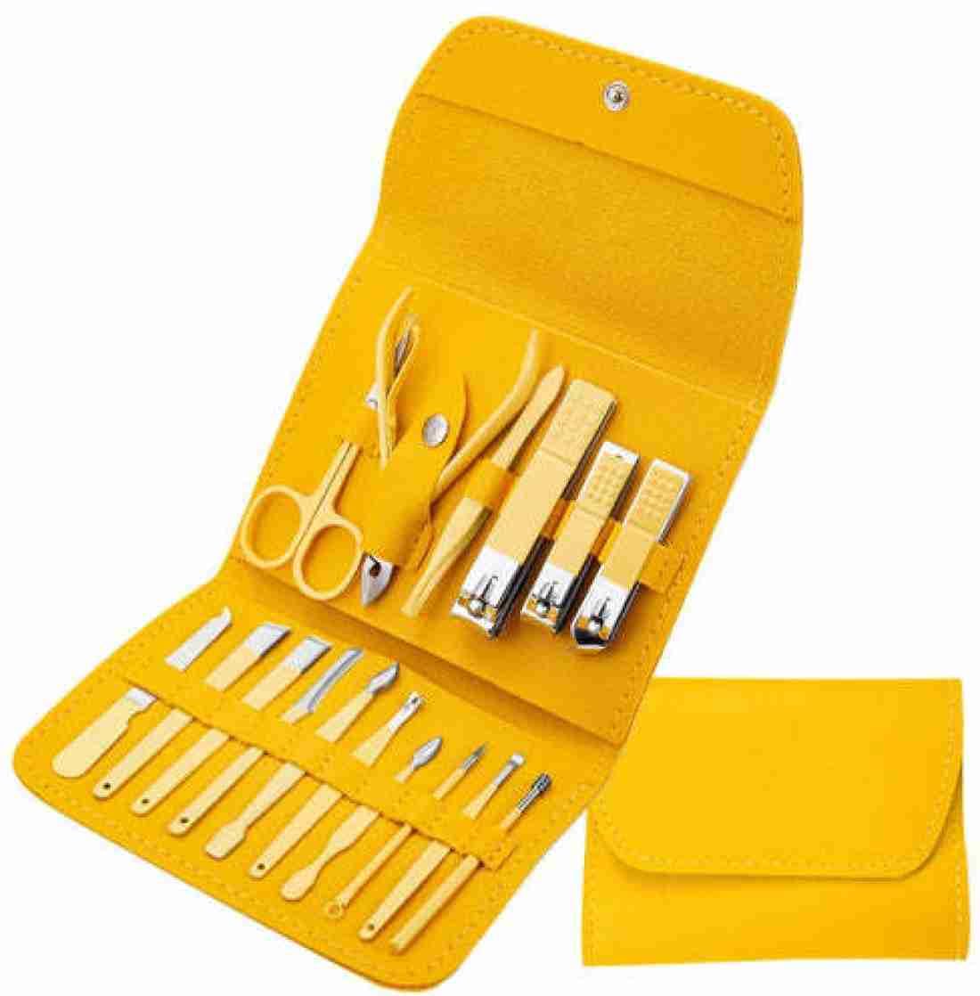 Taxila 16 in 1 Manicure Kit Stainless Steel Pedicure Kit Nail Care Tools Toenail Clippers with Luxury Leather Bag (Yellow)-image-40