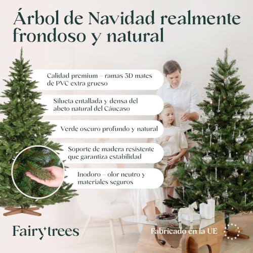 Miniatura 4 de Fairytrees Árbol Artificial De Navidad Abeto Nordmann, Tronco Verde, Soporte De Madera, 180cm, Ft14-180