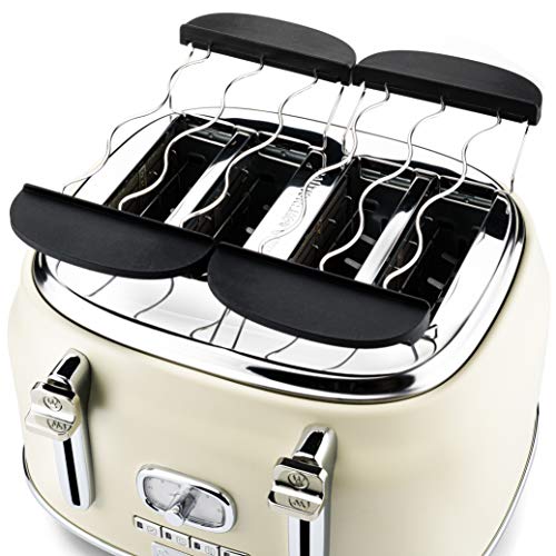 Westinghouse Retro Toaster 4 Scheiben, Abnehmbarer Brötchenaufsatz, 6 Bräunungsstufen, Brotzentrierung, Auftau-, Aufwärm- & Stoppfunktion, Kontrollleuchte, Ausziehbare Krümelschale, weiß – Bild 4