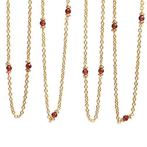 Gempires Natural Station Necklace, Handmade jewelry With 34 + 2 Inch 14k Yellow Gold Plated Adjustable Chain