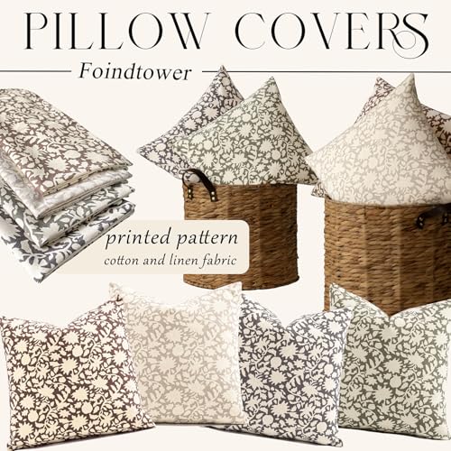 Image of Foindtower Set of 2 Decorative Neutral Floral Throw Pillow Covers Accent Farmhouse Cushion Covers Boho Vintage Pillowcase for Couch Sofa Bedroom Living Room Home Decor,18x18 Inch,Wine Red