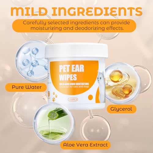 Image of Dog Ear Cleaner Wipes,Cats Dogs Ear Wipes,Debris - Soothes & Relieves Ear Itching,All Natural Ingredients,Safe & Gentle Ear Wipes for Dogs & Cats., white