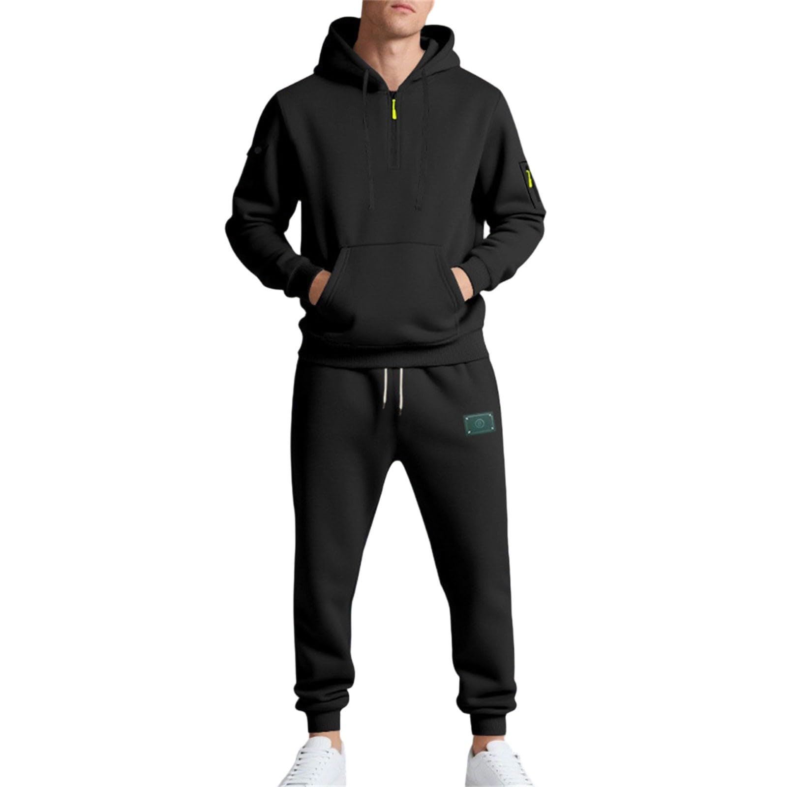 Conjunto completo de chándal deportivo de manga larga para hombre | Sudadera deportiva cómoda con capucha y pantalones deportivos, ropa deportiva ligera con bolsillo, conjuntos casuales
